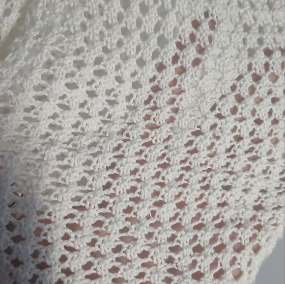 Elegant White Open-Knit Sweater Size L #478 - Picture 2 of 3